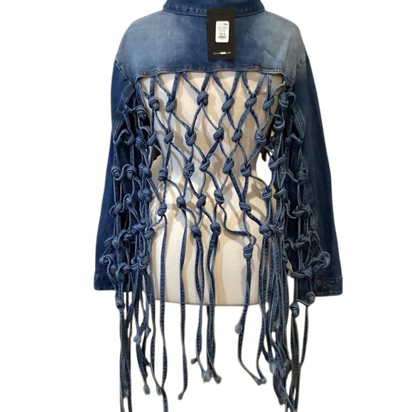 NWT Fashion Nova Dream Catcher Denim Jacket Fringe Tassels Size M - Picture 7 of 16